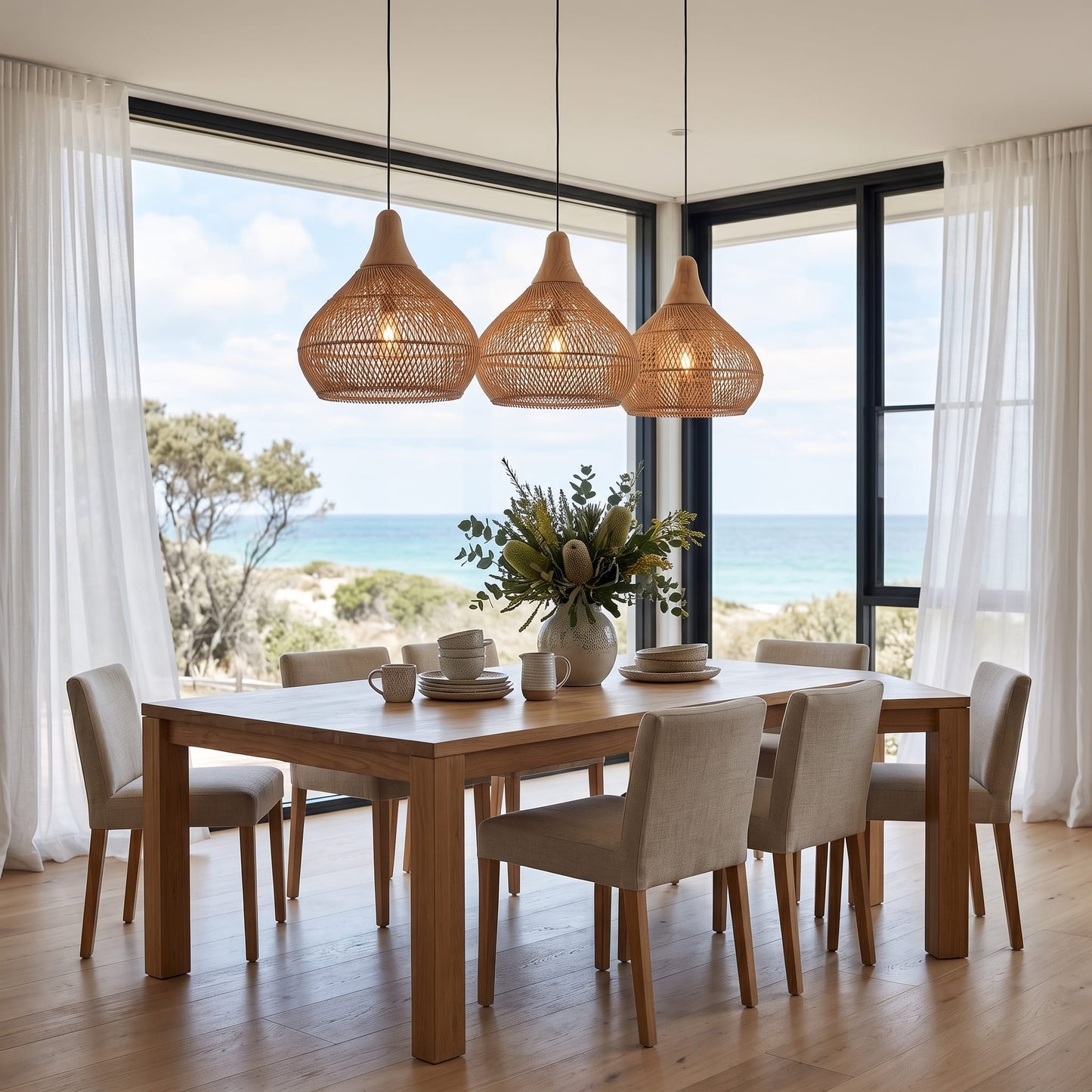 Handwoven Rattan Japandi Pendant Light Fixture
