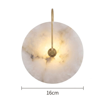 Alabaster Wall Sconce Round Nordic Marble Wall Lamp Metal Base Living Room Bedroom Light Fixture