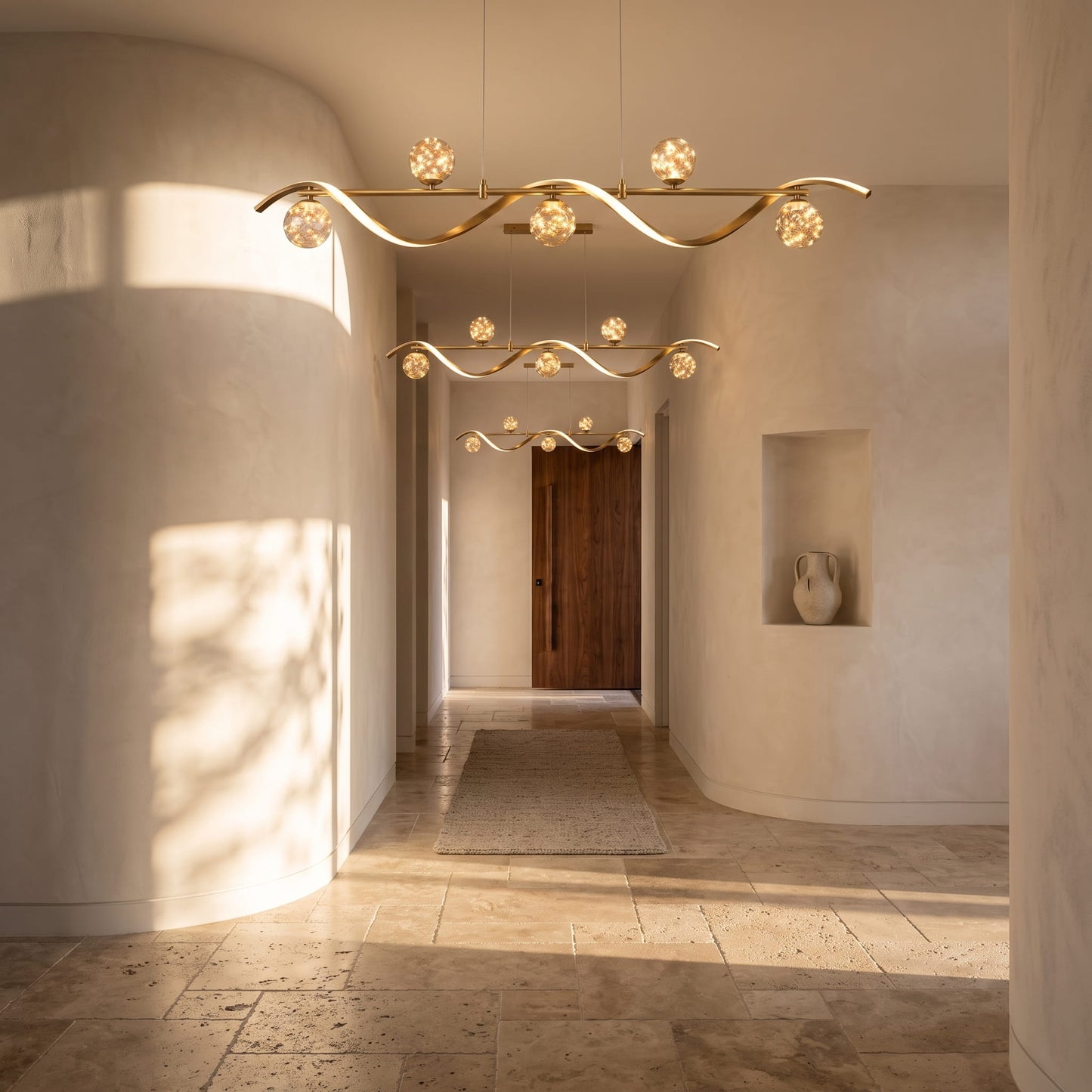 Linear Kitchen Island Lighting, 5-Light LED Pendant Fixture in Gold, Dimmable with Glass Globe Shades