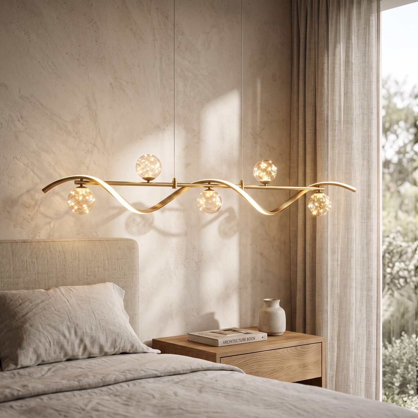 Linear Kitchen Island Lighting, 5-Light LED Pendant Fixture in Gold, Dimmable with Glass Globe Shades