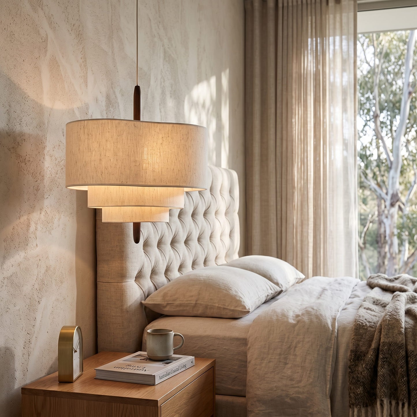 Japanese Style Pendant Light for Living Room, Linen Shade, Hanging Ceiling Light, for Bedroom and Dining Room, Wabi Sabi Design, Natural Minimalist