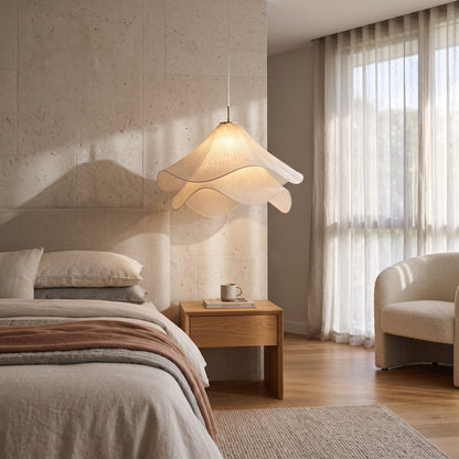 Wavy Petal Pendant Light Fabric Rattan Nordic Ceiling Lamp