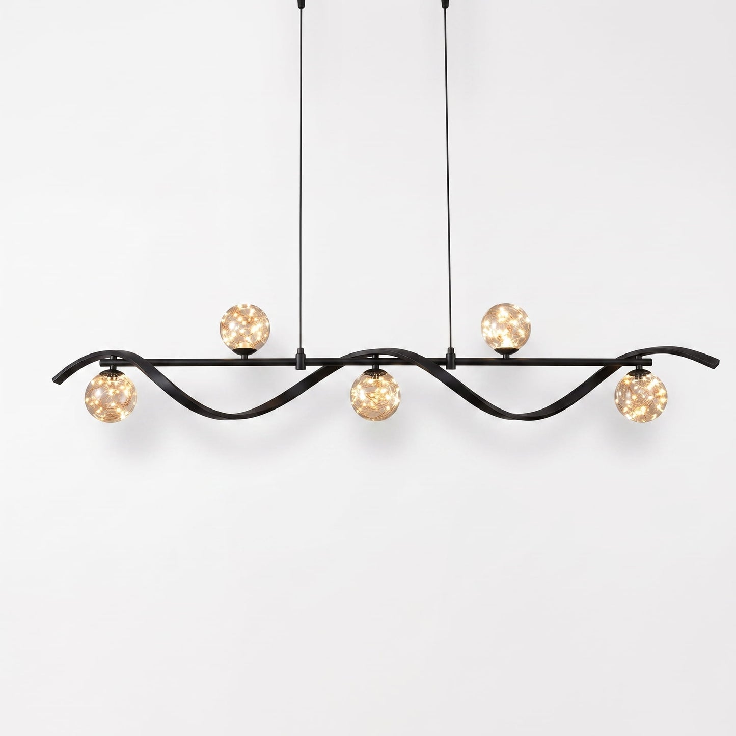 Linear Kitchen Island Lighting, 5-Light LED Pendant Fixture in Gold, Dimmable with Glass Globe Shades