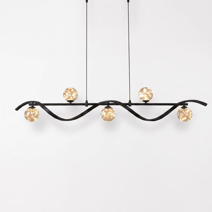 Linear Kitchen Island Lighting, 5-Light LED Pendant Fixture in Gold, Dimmable with Glass Globe Shades