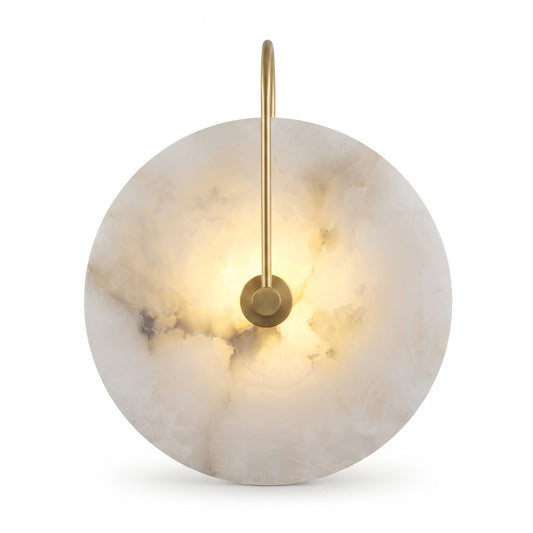 Alabaster Wall Sconce Round Nordic Marble Wall Lamp Metal Base Living Room Bedroom Light Fixture