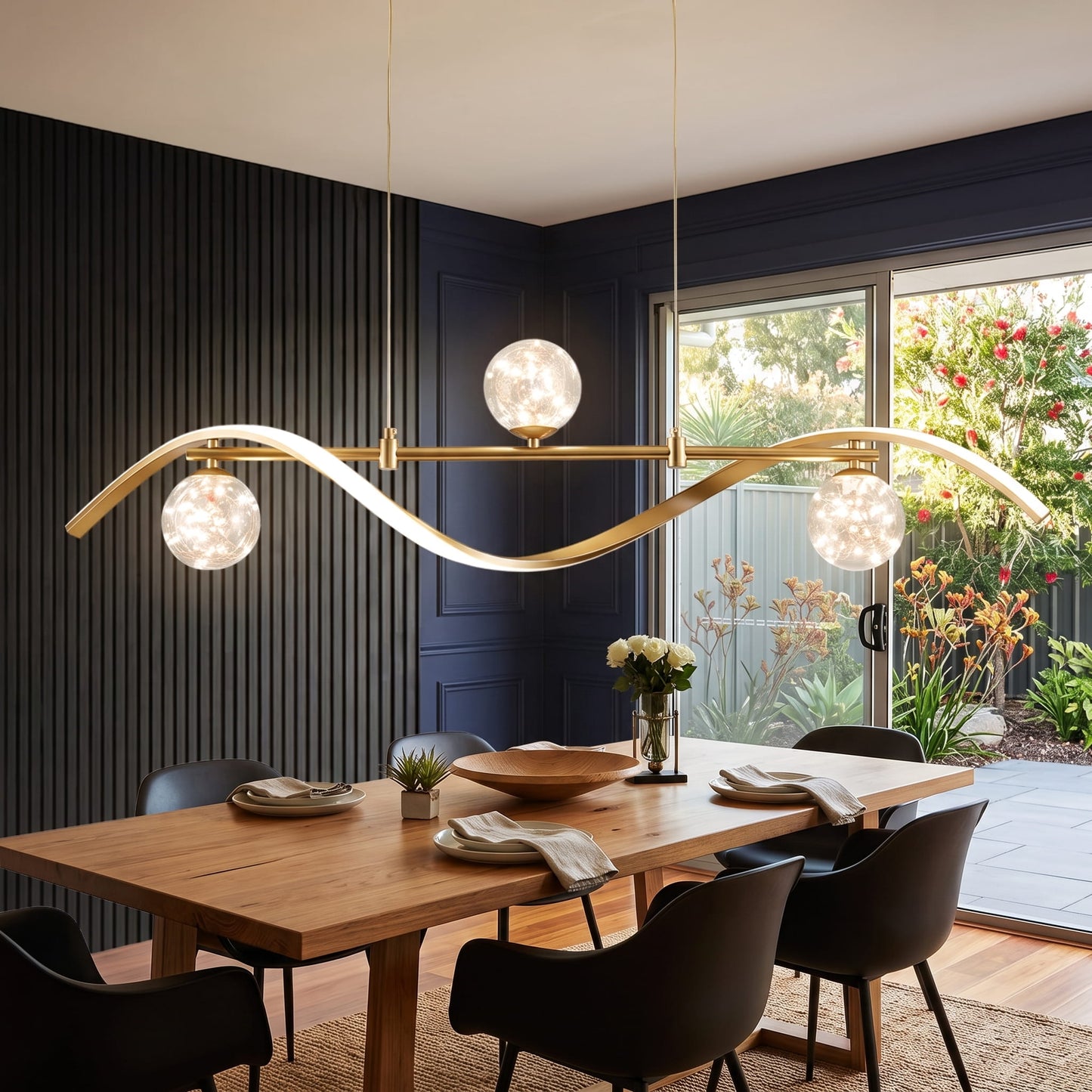 Rattan Pendant Light for Kitchen Island, 3 Light LED Pendant Lighting, Glass Pendant Light for Dining Room & Living Room, Natural Woven Design