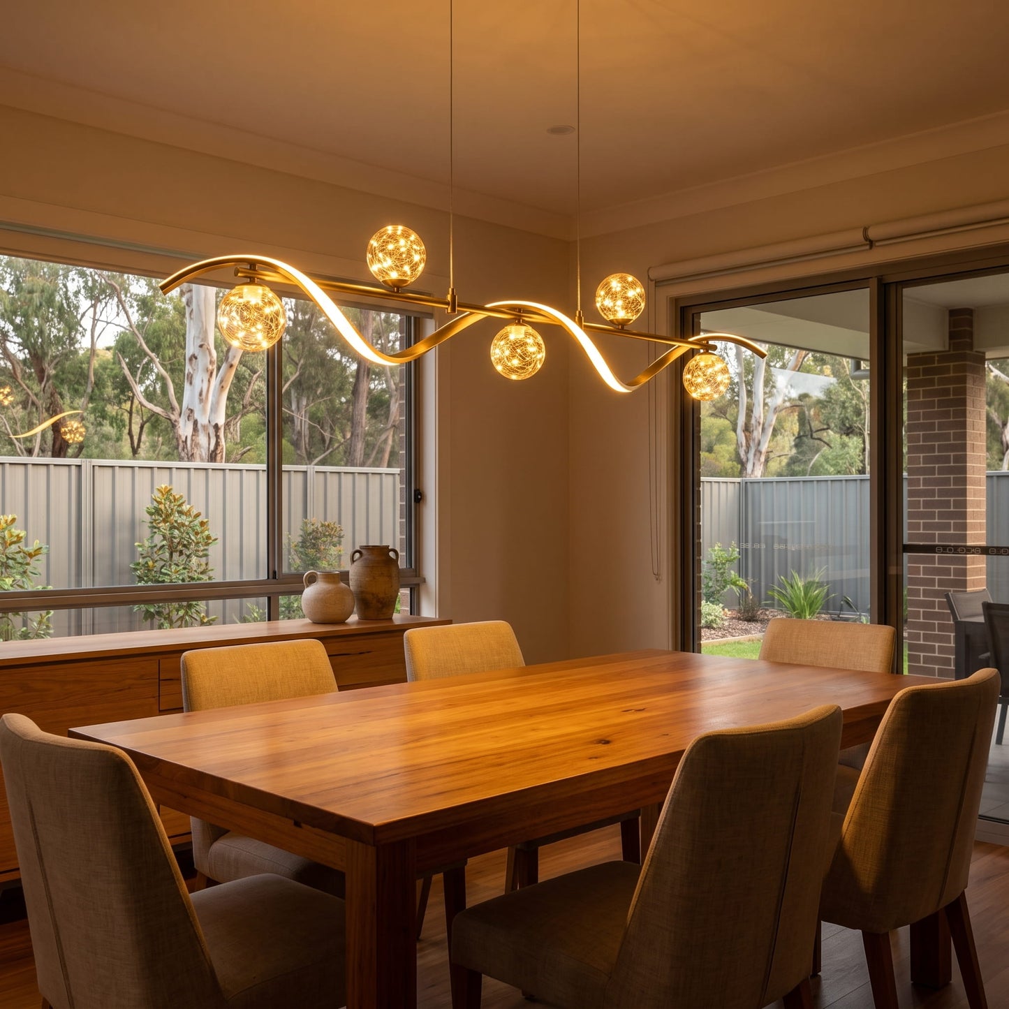 Linear Kitchen Island Lighting, 5-Light LED Pendant Fixture in Gold, Dimmable with Glass Globe Shades