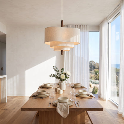 Japanese Style Pendant Light for Living Room, Linen Shade, Hanging Ceiling Light, for Bedroom and Dining Room, Wabi Sabi Design, Natural Minimalist