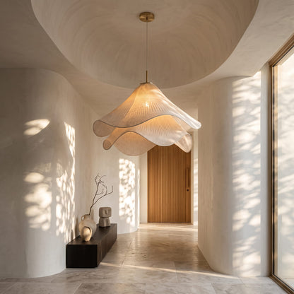 Wavy Petal Pendant Light Fabric Rattan Nordic Ceiling Lamp
