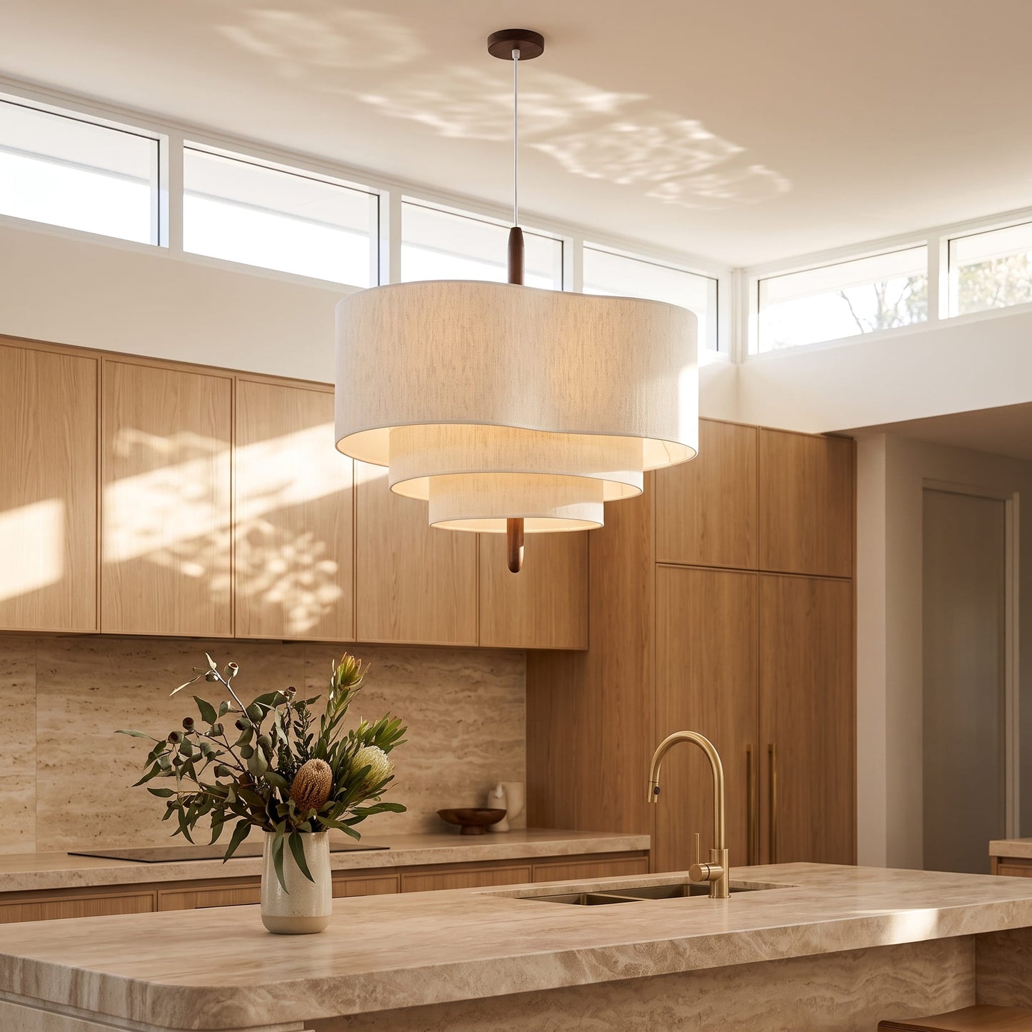 Japanese Style Pendant Light for Living Room, Linen Shade, Hanging Ceiling Light, for Bedroom and Dining Room, Wabi Sabi Design, Natural Minimalist