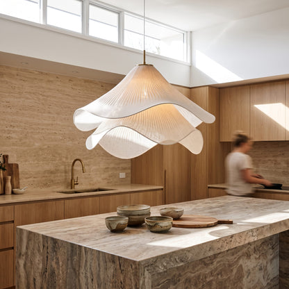 Wavy Petal Pendant Light Fabric Rattan Nordic Ceiling Lamp