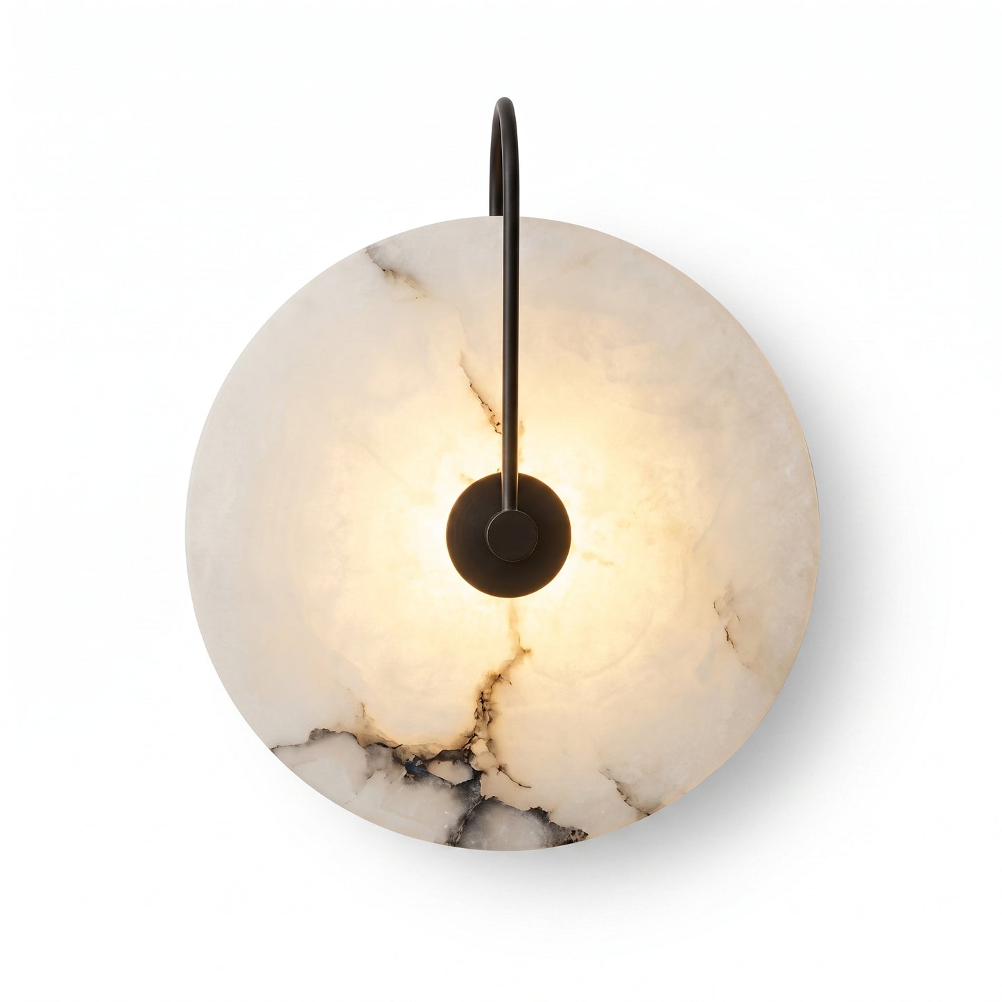 Alabaster Wall Sconce Round Nordic Marble Wall Lamp Metal Base Living Room Bedroom Light Fixture