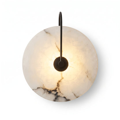 Alabaster Wall Sconce Round Nordic Marble Wall Lamp Metal Base Living Room Bedroom Light Fixture