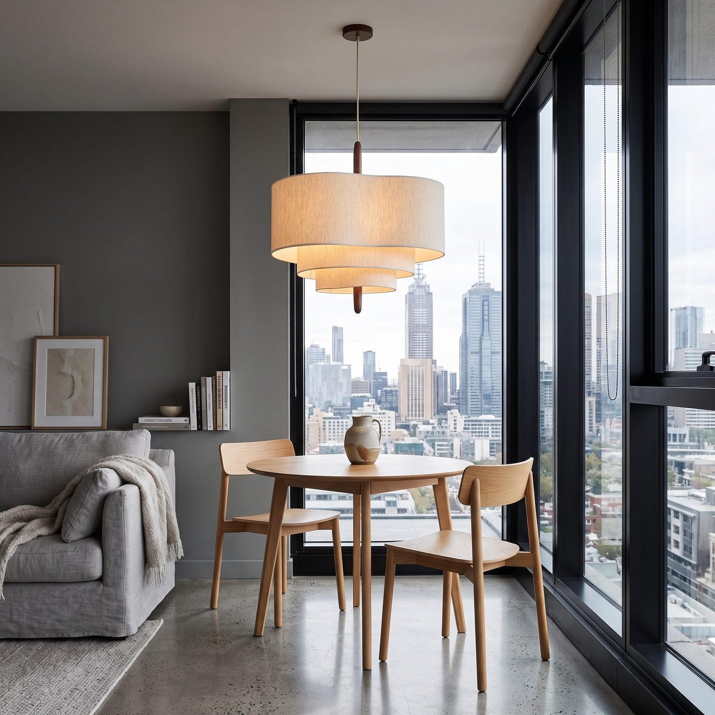 Japanese Style Pendant Light for Living Room, Linen Shade, Hanging Ceiling Light, for Bedroom and Dining Room, Wabi Sabi Design, Natural Minimalist