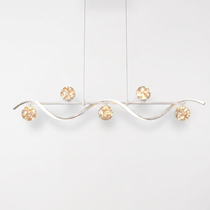 Linear Kitchen Island Lighting, 5-Light LED Pendant Fixture in Gold, Dimmable with Glass Globe Shades