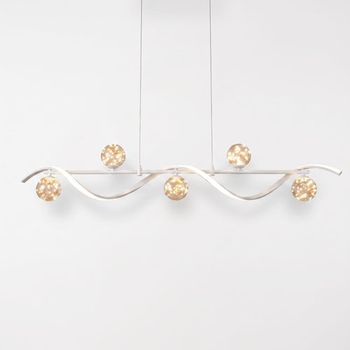 Linear Kitchen Island Lighting, 5-Light LED Pendant Fixture in Gold, Dimmable with Glass Globe Shades