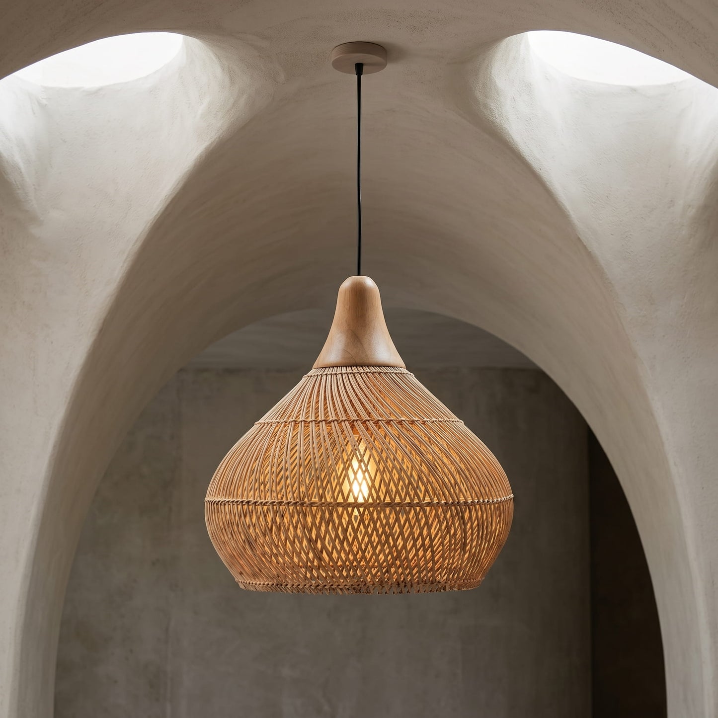 Handwoven Rattan Japandi Pendant Light Fixture